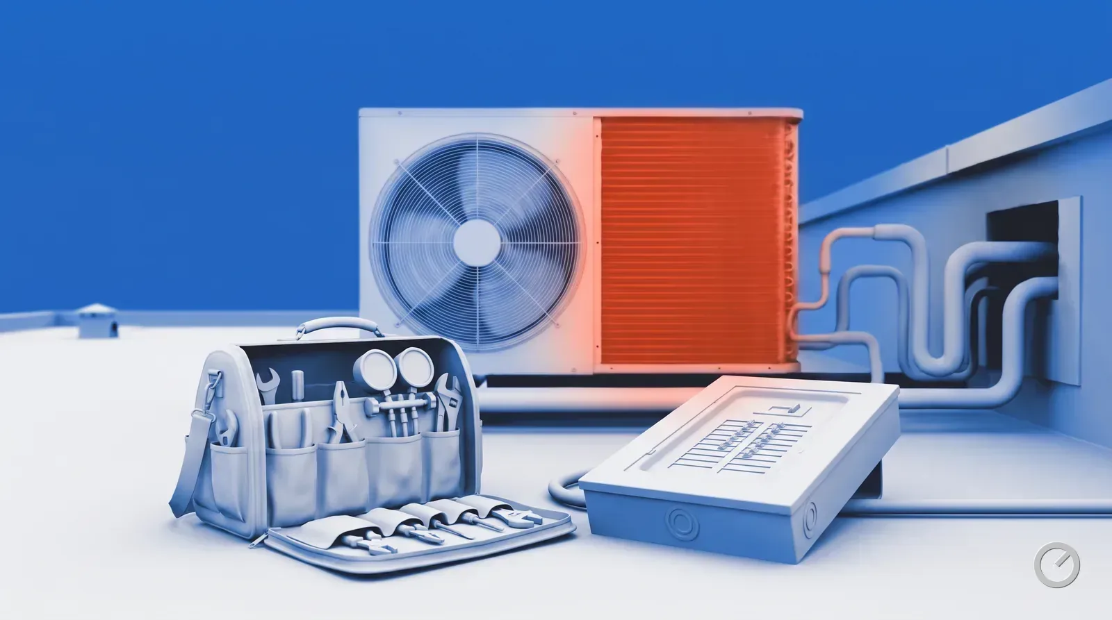 Thermal-toned service tools beside a rooftop unit