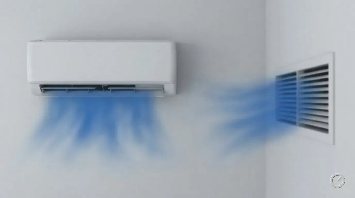Thermal-toned ductless head beside a ducted register
