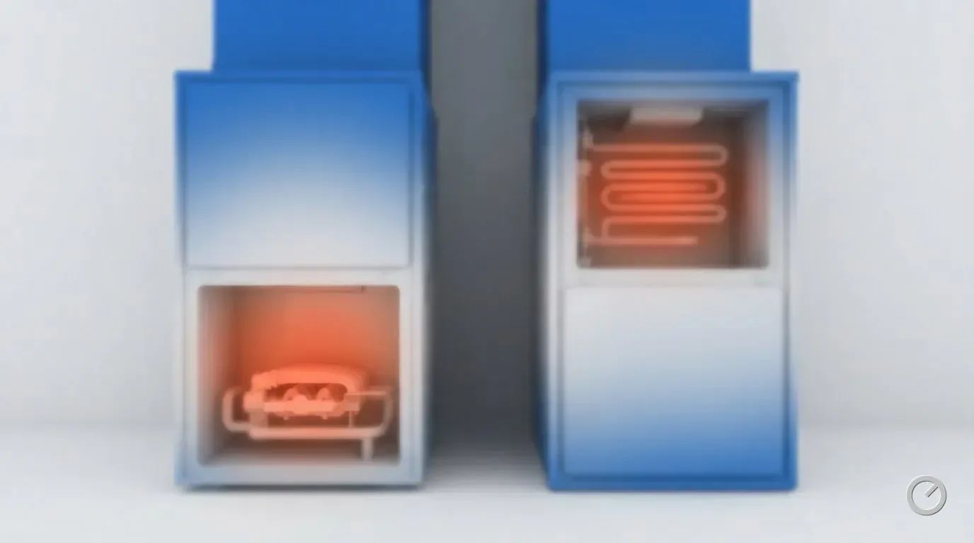 Thermal-toned gas furnace beside an electric furnace