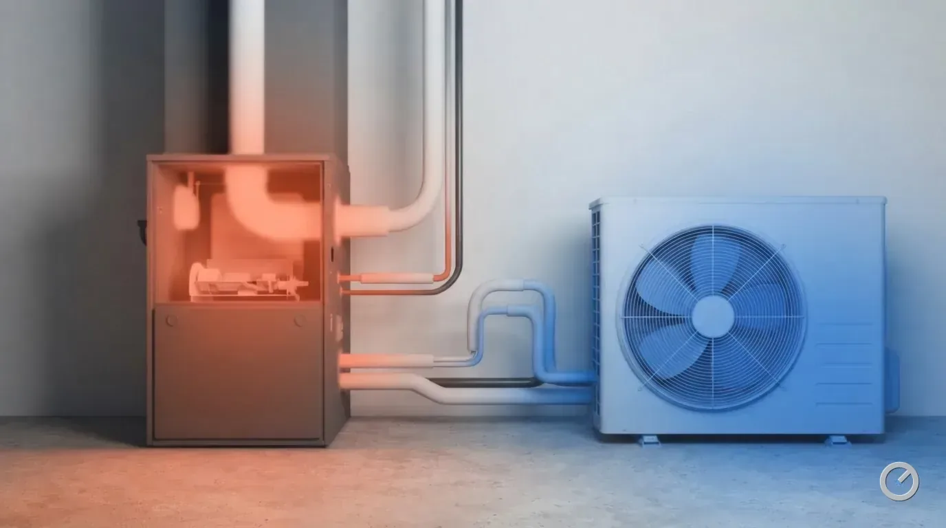 Thermal-toned comparison of a heat pump and a furnace