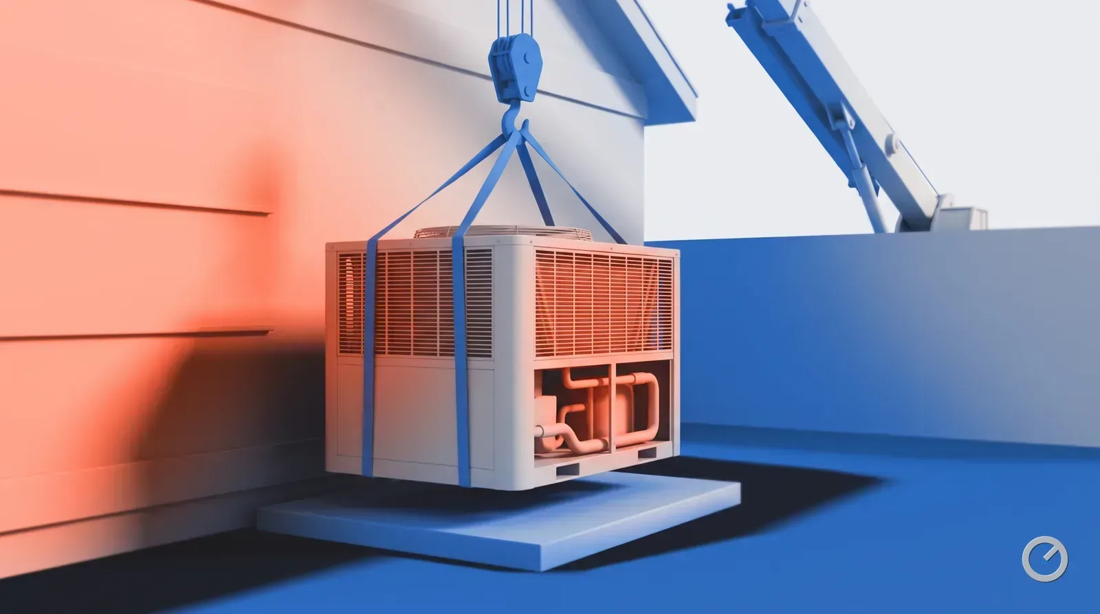 Thermal-toned condenser being set beside a house