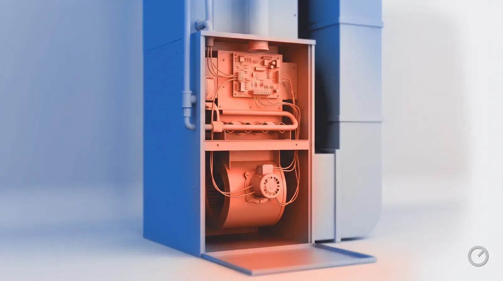 Thermal-toned furnace with the blower door off