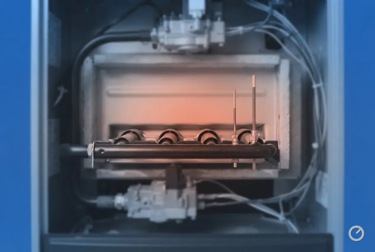 Thermal-toned flame sensor beside a burner
