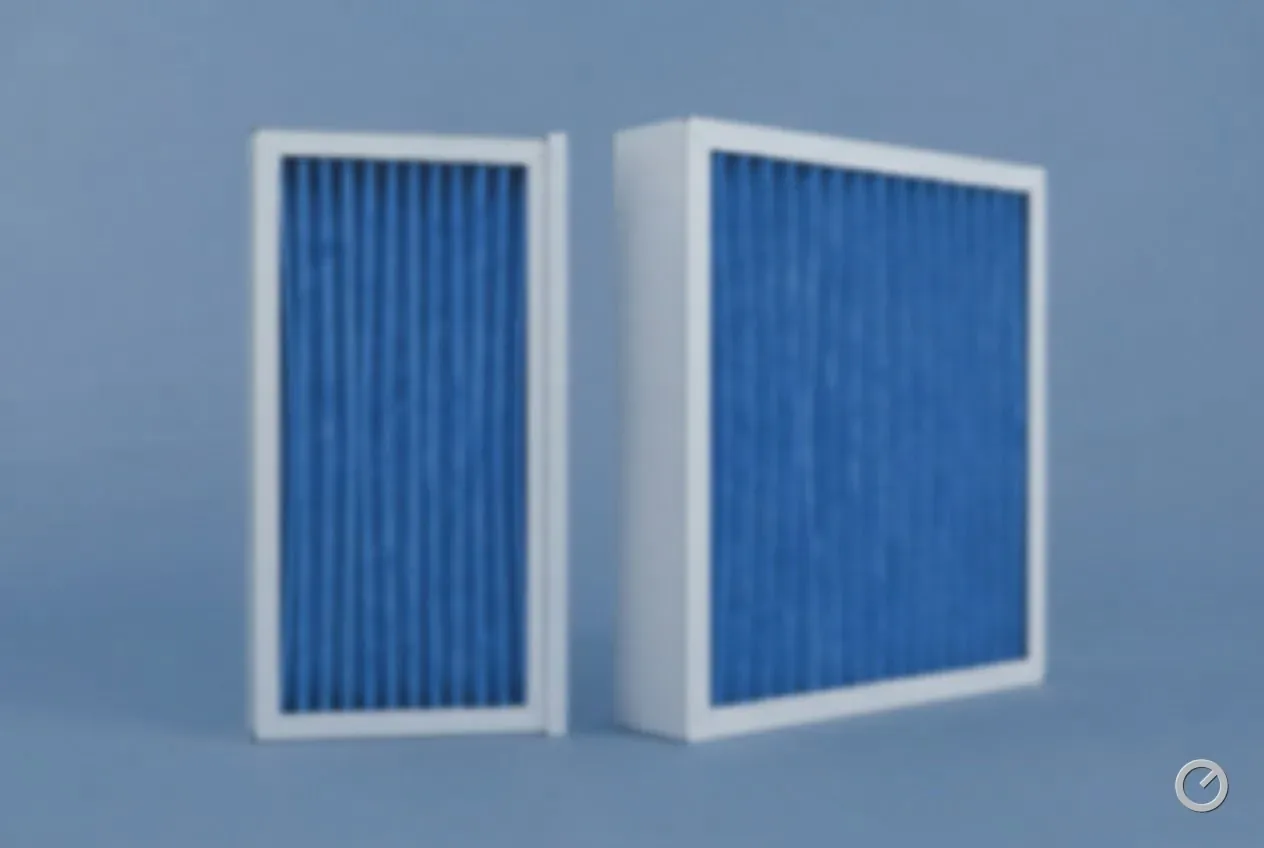 Thermal-toned one-inch and four-inch pleated panel filters seen on edge