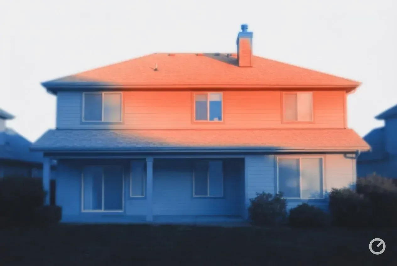 Thermal-toned house showing warm and cool exposures