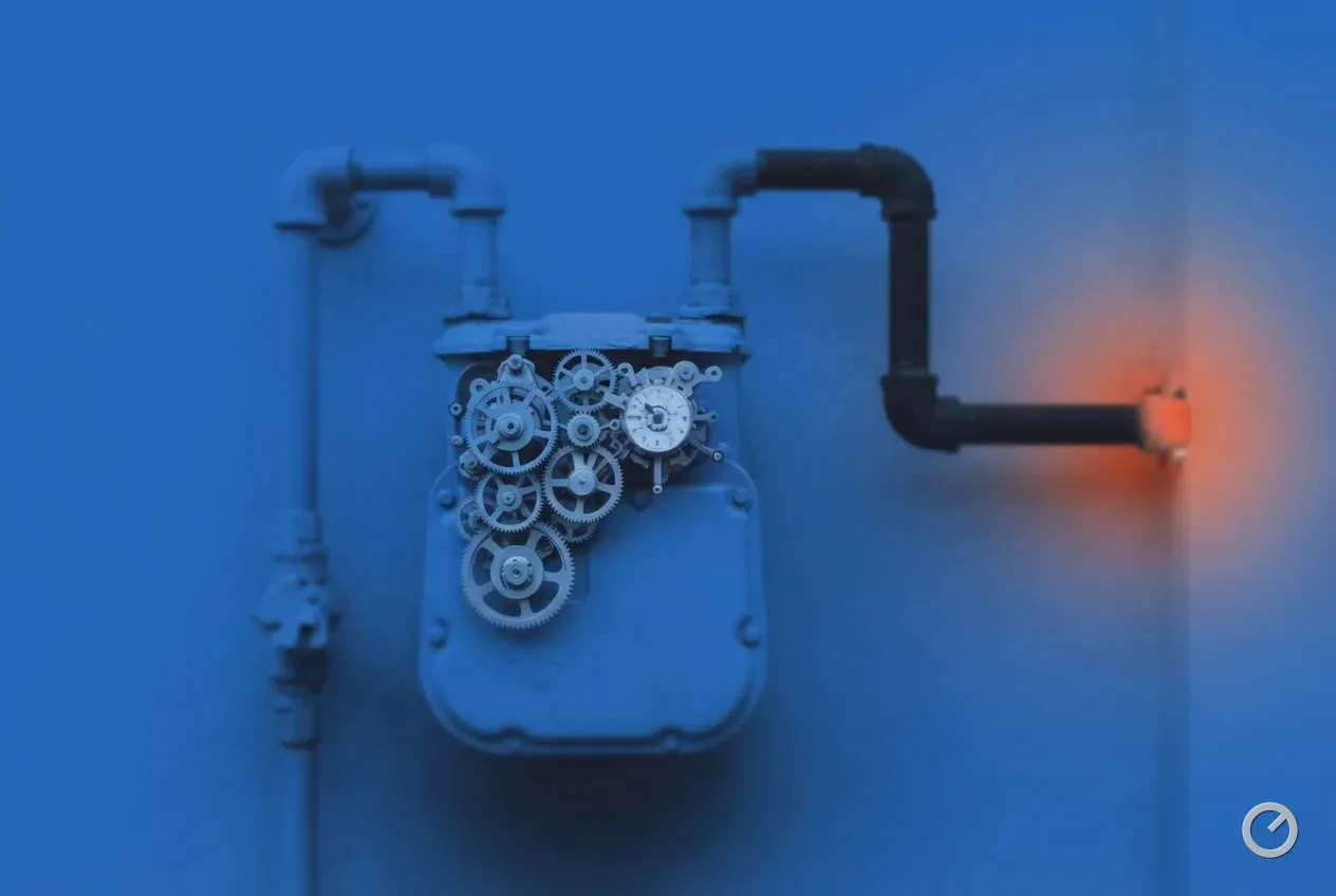 Thermal-toned gas meter and supply piping on an exterior wall