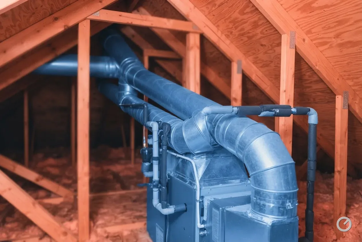 Thermal-toned round duct run in an attic