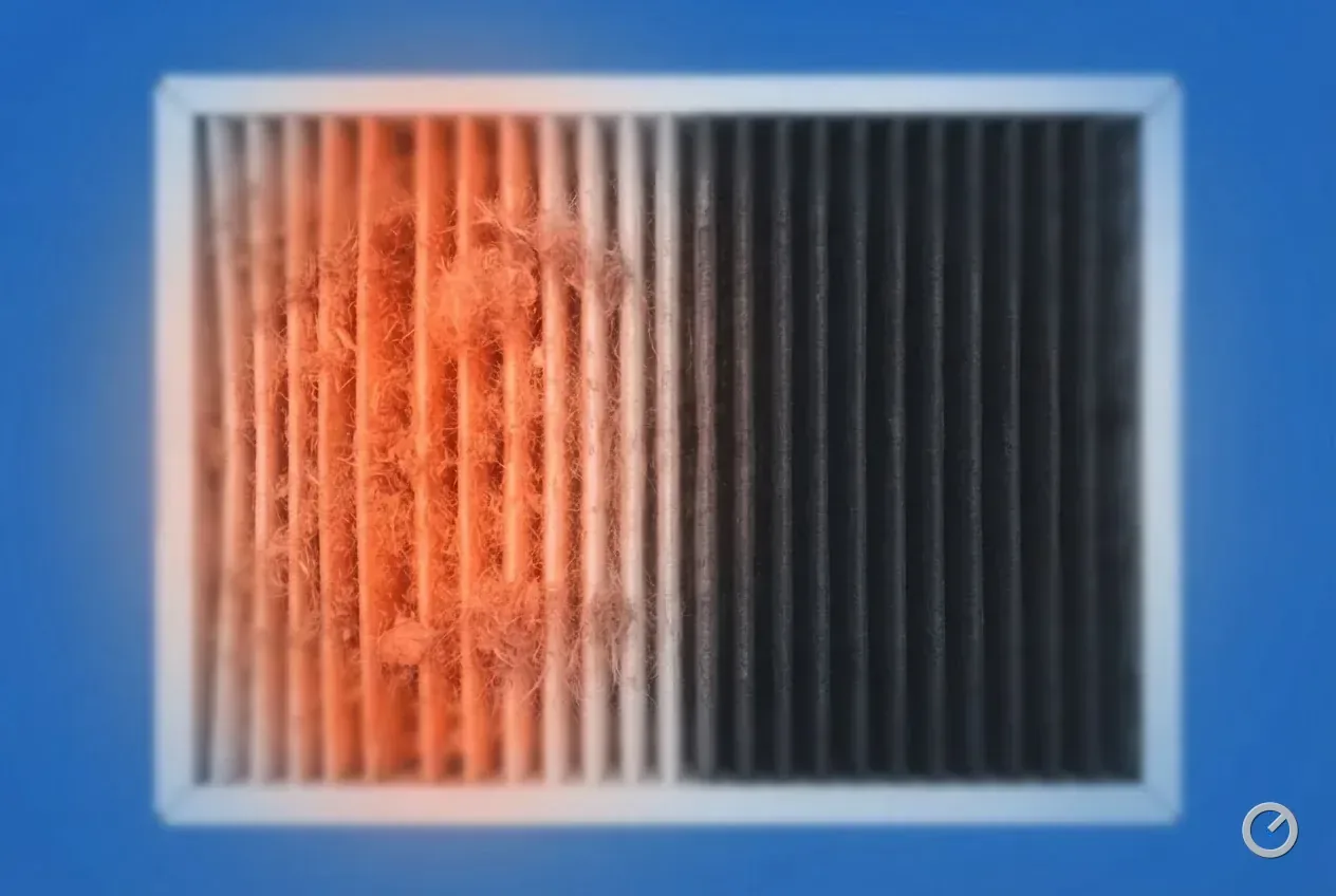 Thermal-toned edge view of pleated filter media